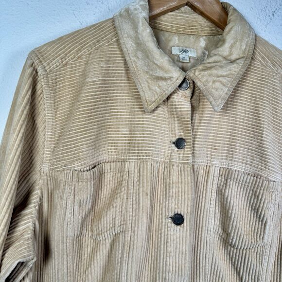 J. Jill Button Corduroy Jacket SizeXL Wheat Yellow Beige Velvet Collar And Cuffs - Picture 2 of 8